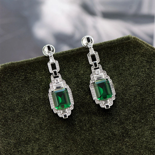 Wong Rain Vintage 925 Sterling Silver Emerald High Carbon Diamond Gemstone Drop Earrings Fine Jewelry for Women Anniversary Gift