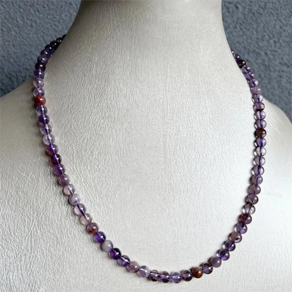 Sterling Silver Purple Ghost Quartz Ball Bead Necklace for Women