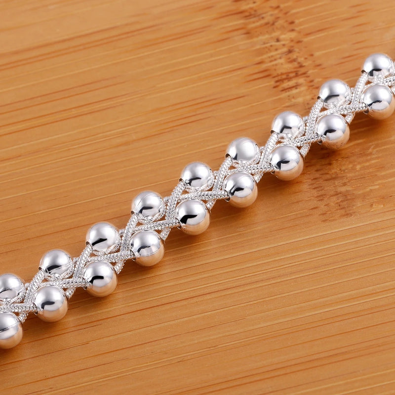 Sterling Silver Braided Beads Chain Bracelet for Women