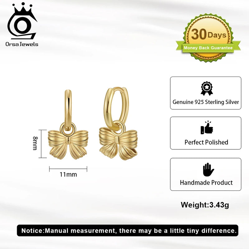 925 Silver Bow Knot Dangle Earrings for Women