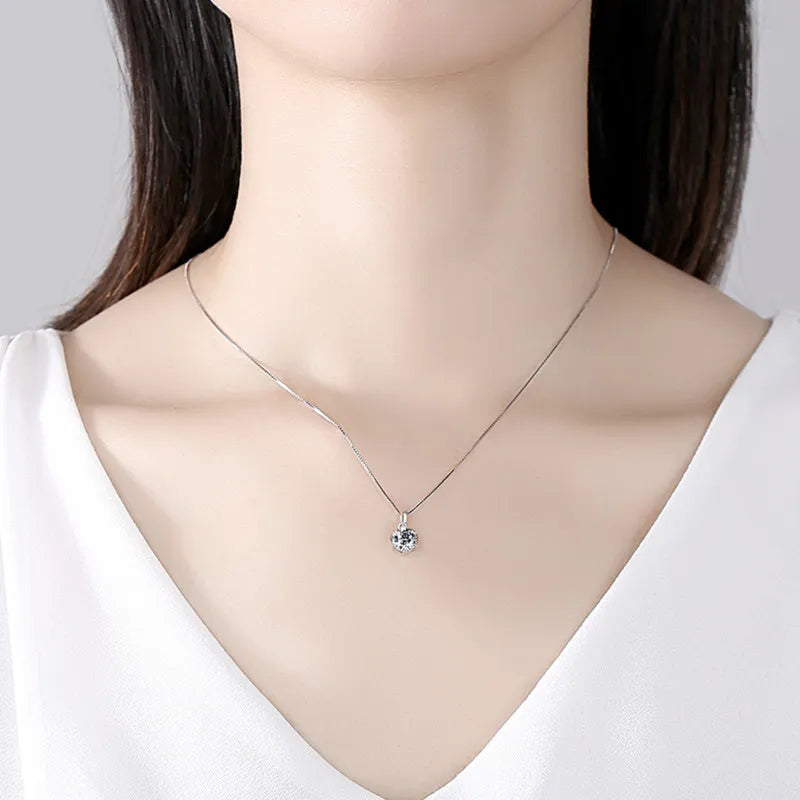 925 Sterling Silver Real Moissanite 1 CT Pendant Necklace for Women