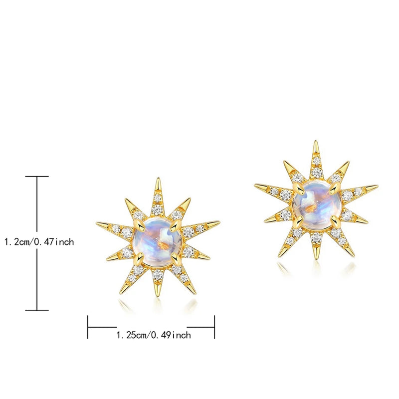 Sterling Silver Blue Moonstone Starburst Stud Earrings for Women