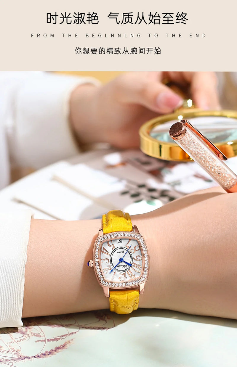 316L Stainless Steel Diamond Leather Watch for Women