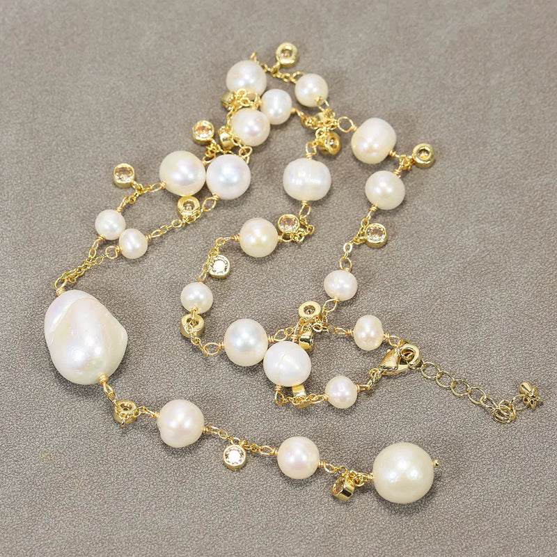 Yellow Gold Plated Freshwater Cultured White Keshi Pearl Round Pendant Necklace for Women