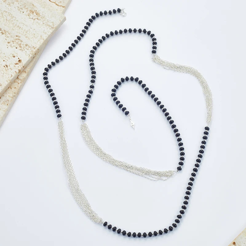 925 Sterling Silver Black Agate Beads Necklace for Her