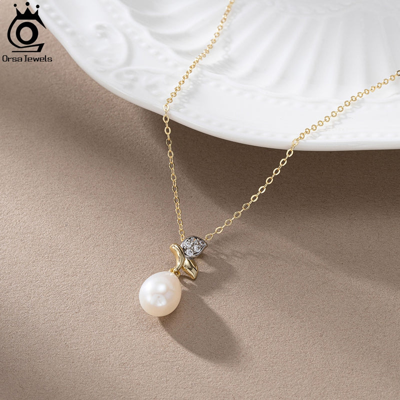 925 Sterling Silver Natural Freshwater Pearl Pendant Necklace for Women