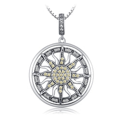 925 Sterling Silver Cubic Zirconia Sun Pendant Necklace for Women