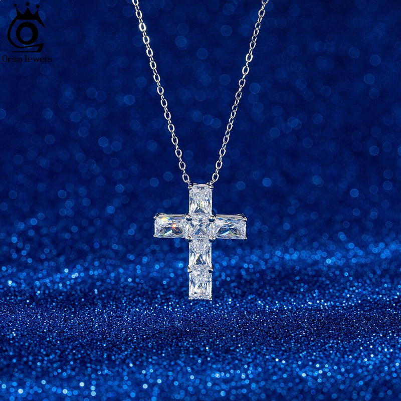 Sterling Silver Cubic Zirconia Cross Necklace for Women