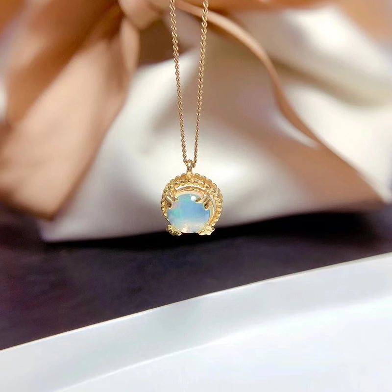 925 Silver Natural Opal Pendant Necklace for Women