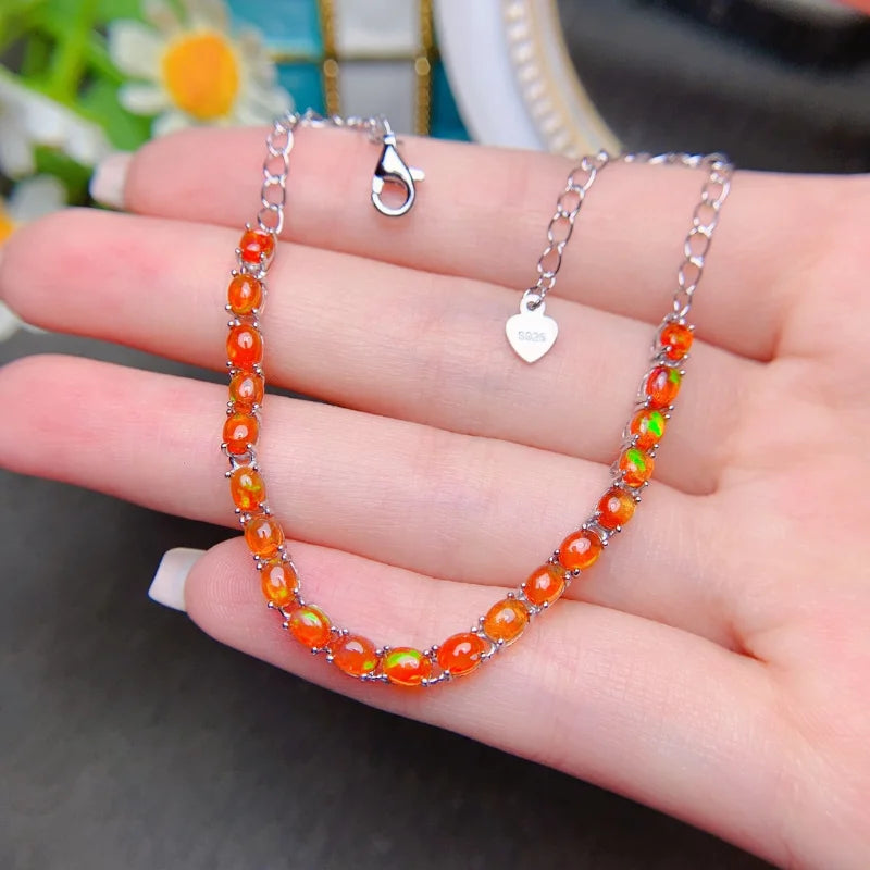 Silver Plated Orange Opal Stone Bracelet for Women