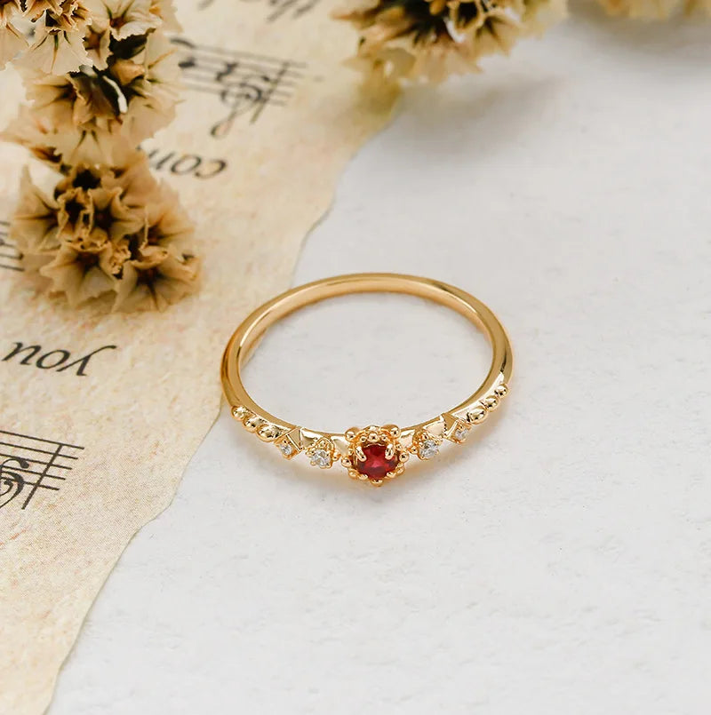 925 Sterling Silver Gold Plated LAB CREATED Ruby Thin Ring for Women