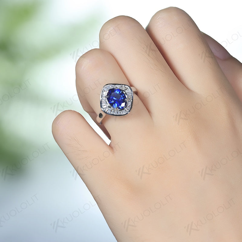 Sterling Silver Oval Sapphire Ring for Women