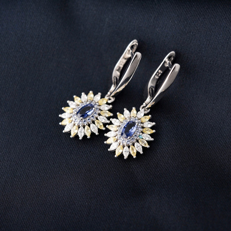 925 Sterling Silver Created Sapphire Earrings for Women