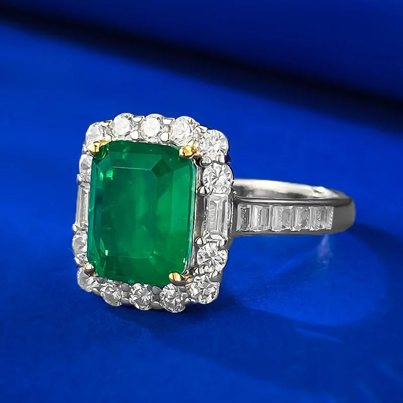 Sterling Silver Emerald Cut Engagement Ring Set for Women