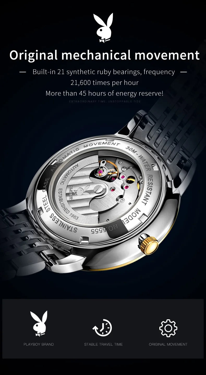 Stainless Steel Automatic Mechanical Watch for Men