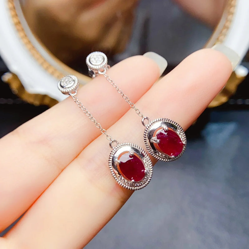 Sterling Silver Natural Ruby Stud Earrings for Women