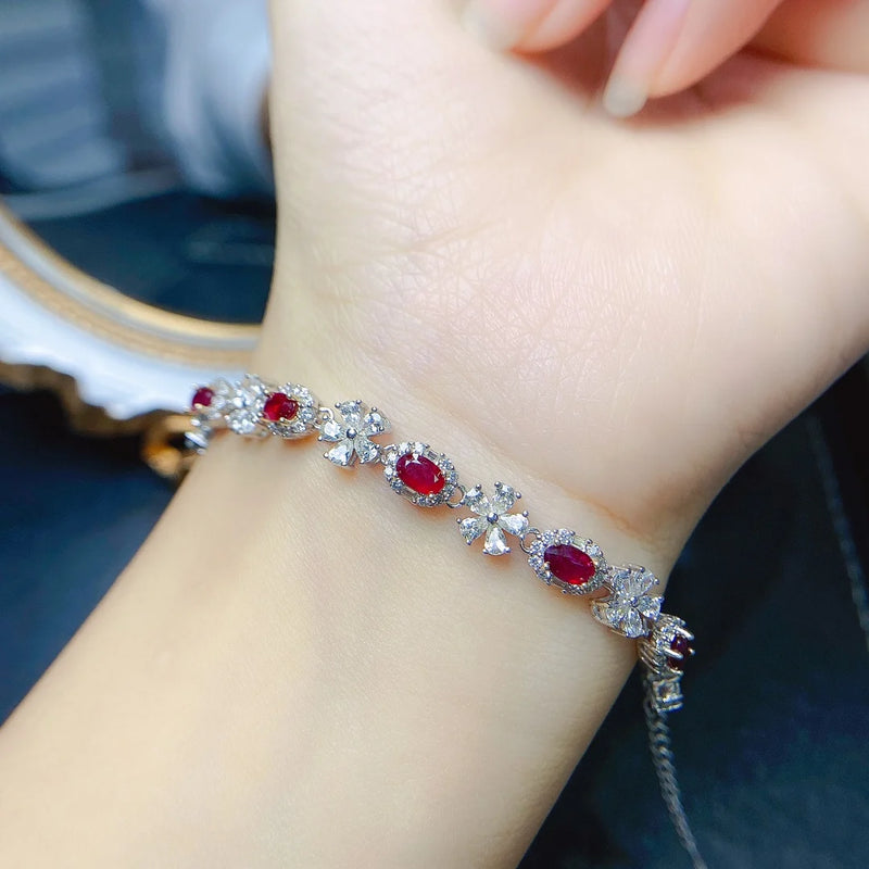 Sterling Silver Natural Ruby Bracelet for Women