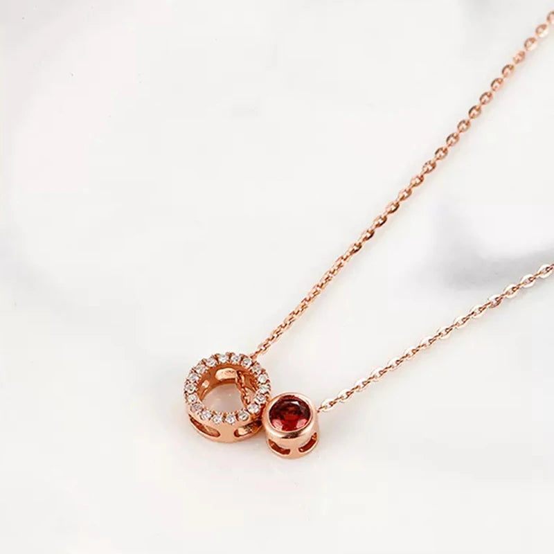 18K Yellow Gold Garnet Diamond Pendant Necklace for Women