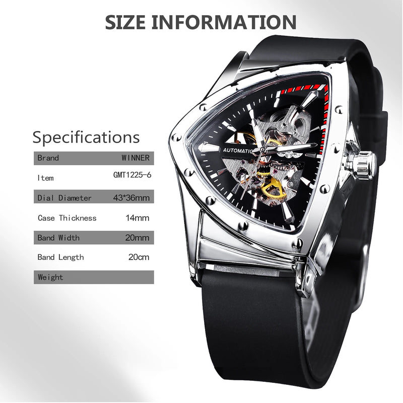 Stainless Steel Transparent Triangle Mechanical Automatic Luminous Wristwatch for Men