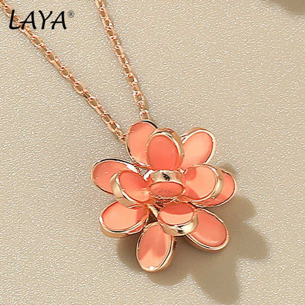 925 Sterling Silver Enamel Flower Pendant Necklace for Women