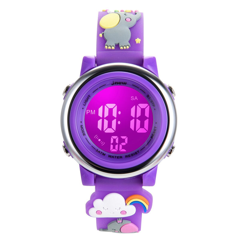 Stainless Steel Cartoon Sports Watch with Alarm and LED Display for Kids