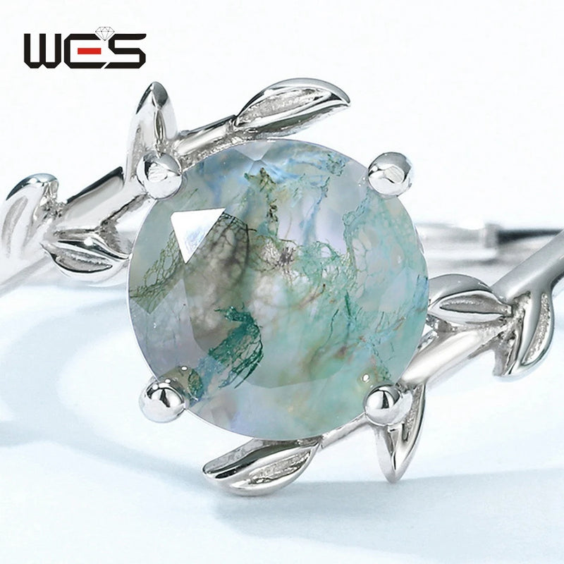 Sterling Silver Moss Agate Ring for Women