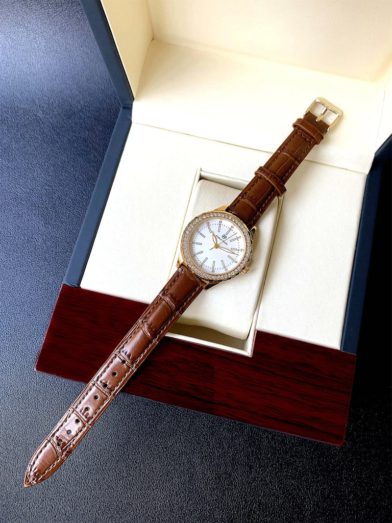 Women's Fashion Quartz Waterproof Brown Leather Wristwatch for Elegant Parties