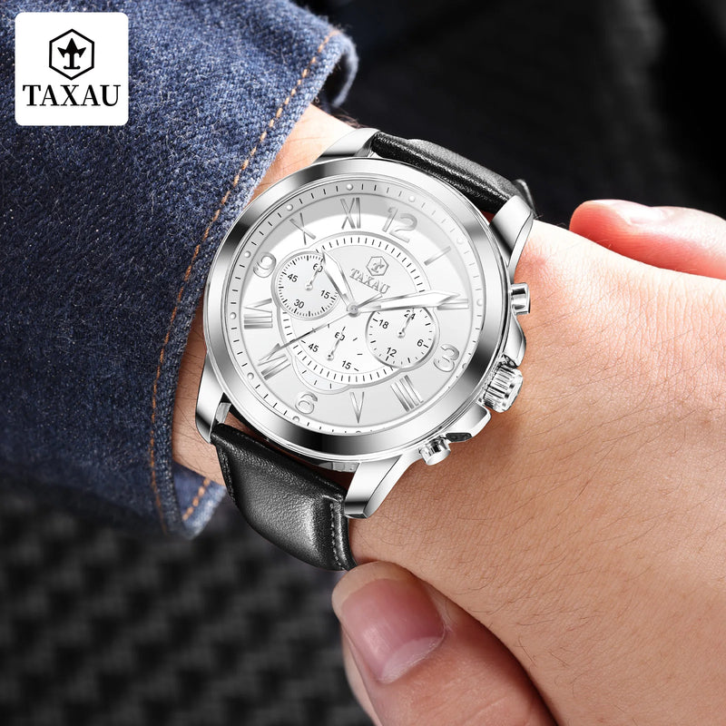 Leather Quartz Chronograph Watch for Men