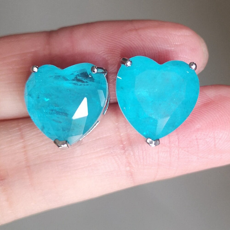 Sterling Silver Simulated Paraiba Tourmaline Heart Earrings with Blue Stone