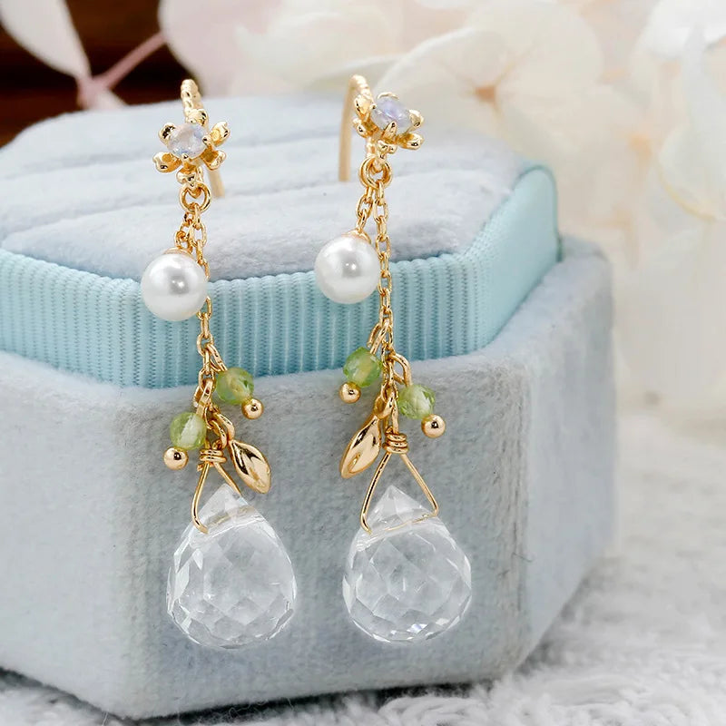 925 Sterling Silver Gold Plated Moonstone Dangle Earrings for Women