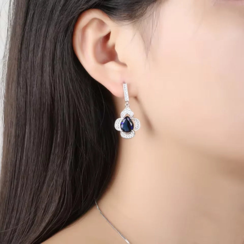 Sterling Silver Blue Sapphire Dangle Earrings for Women