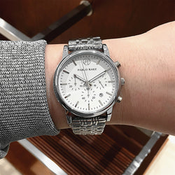 Stainless Steel Chronograph Luxury Wristwatch with Calendar and Quartz Movement for Men