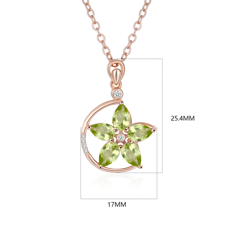 Rose Gold Plated 925 Sterling Silver Green Purple Garnet Flower Pendant Necklace for Women