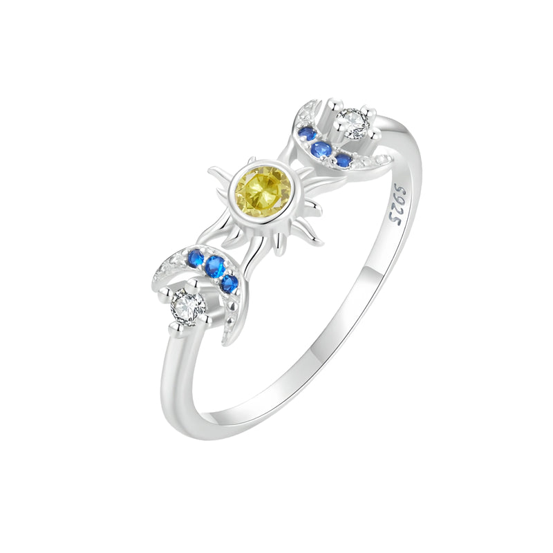 Sterling Silver Sun Moon Ring, Colorful, for Women