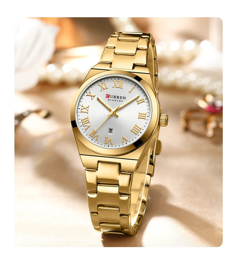 Stainless Steel Quartz Roman Dial Watch for Women