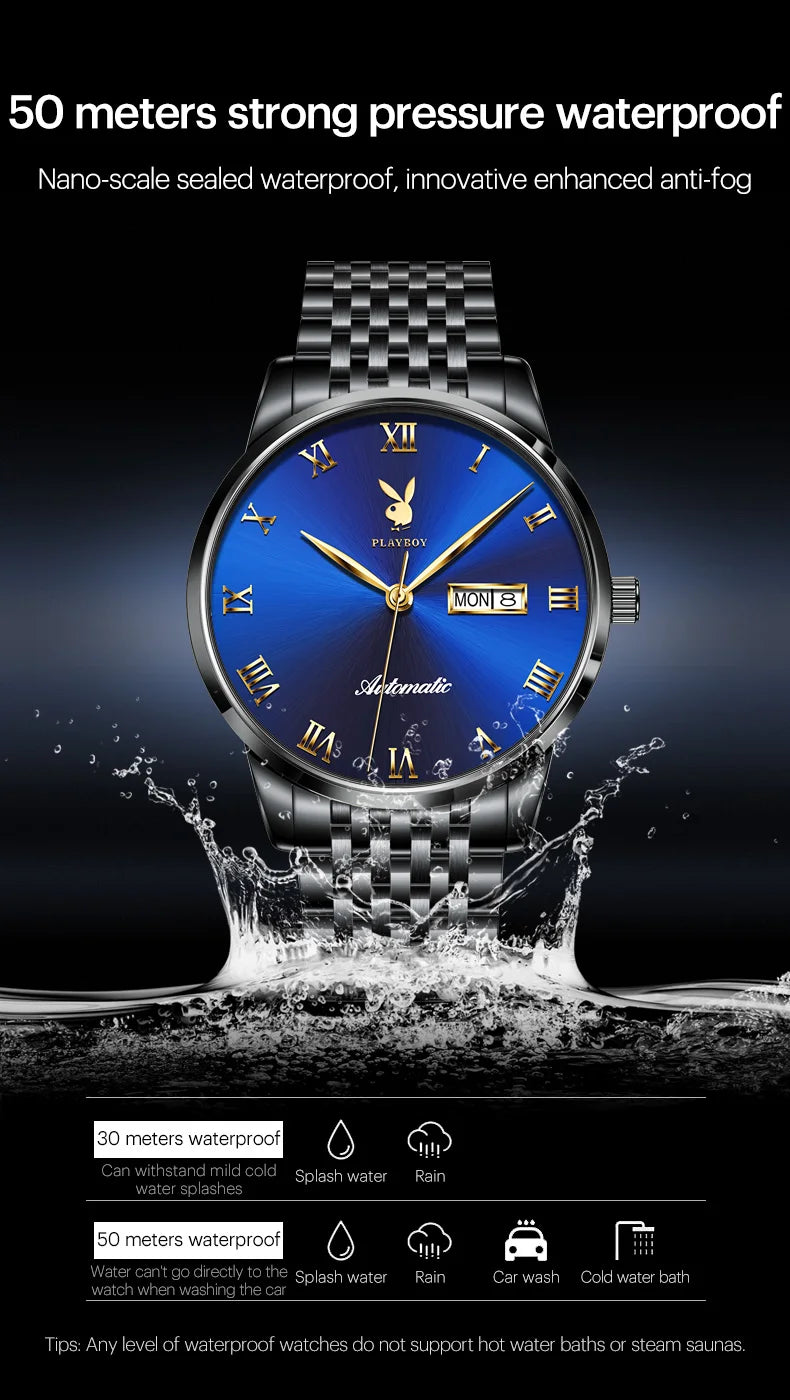 Stainless Steel Waterproof Automatic Mechanical Watch for Men