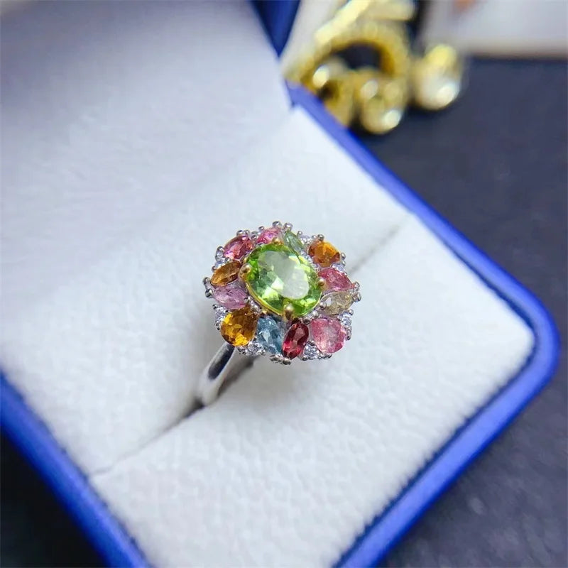 Sterling Silver Peridot Tourmaline Ring for Women