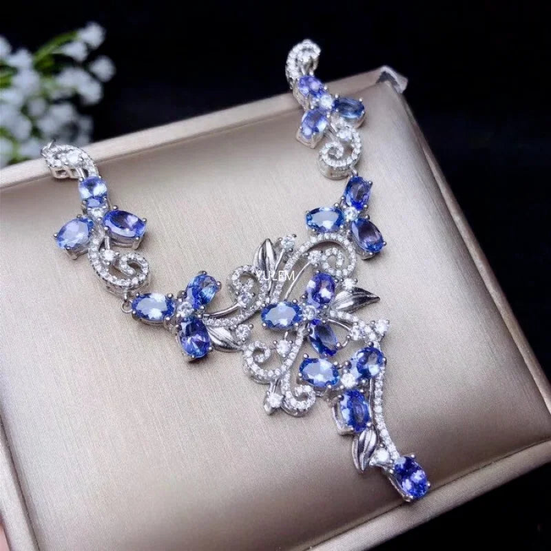 925 Sterling Silver Tanzanite Necklace for Women