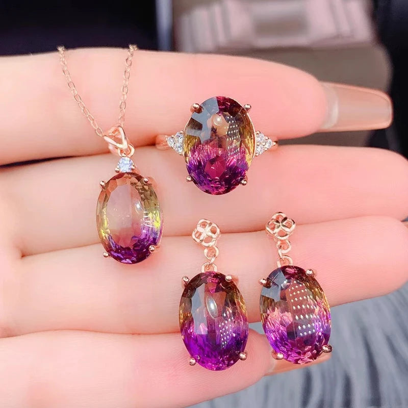 925 Sterling Silver Ametrine Gemstone Jewelry Set for Women