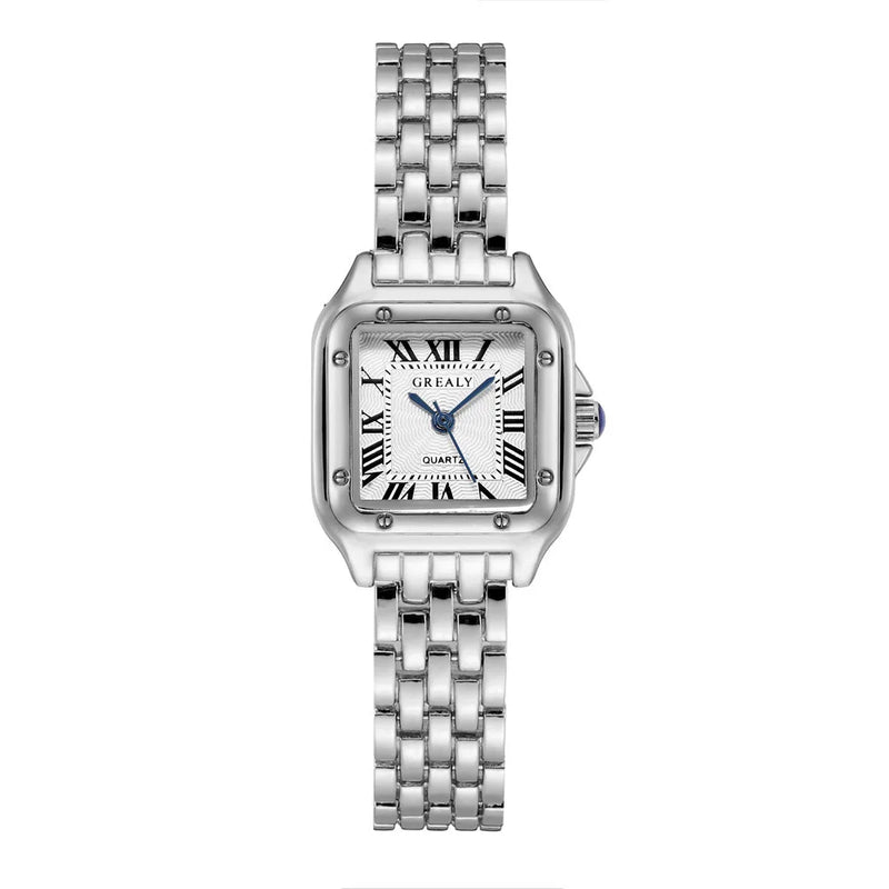 Gold Alloy Square Luxury Quartz Wristwatch with Roman Numerals for Women