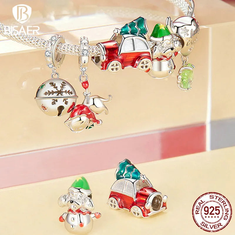 Sterling Silver Christmas Charm Bead Pendant for Women