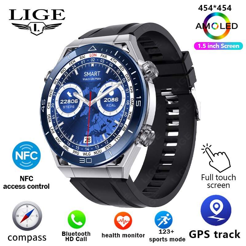 GPS Smart Watch with Voice Calling, NFC, Compass, IP68 Waterproof, ECG+PPG For Men.