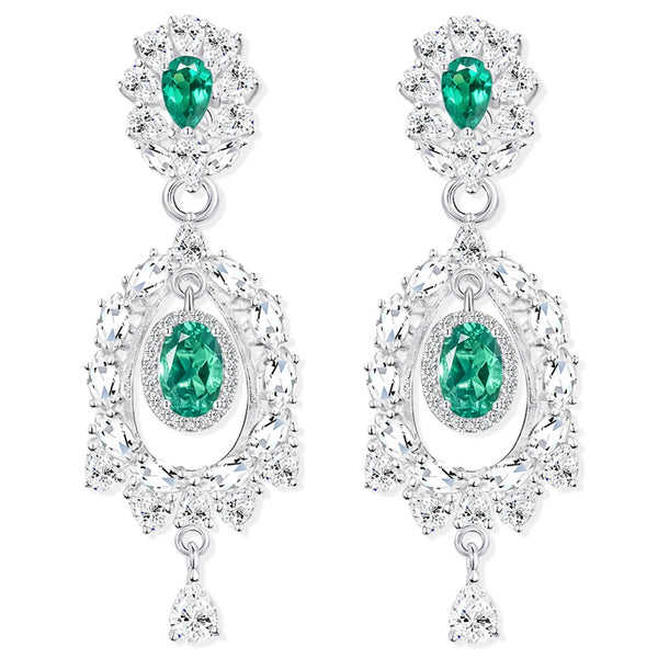 Wong Rain Vintage 925 Sterling Silver Lab Emerald High Carbon Diamonds Gemstone Tassel Drop Dangle Earrings Fine Jewelry Gifts