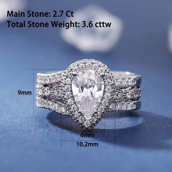 Sterling Silver Pear Cut Zircon Engagement Ring Enhancer for Women