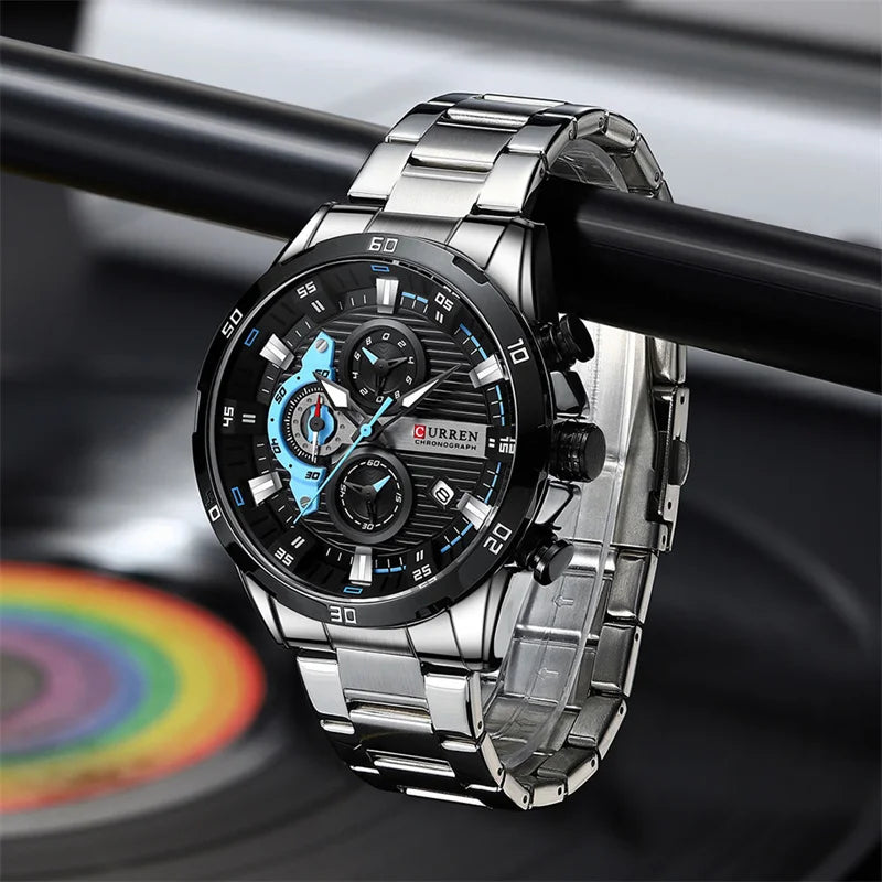 Stainless Steel Chronograph Watch for Men