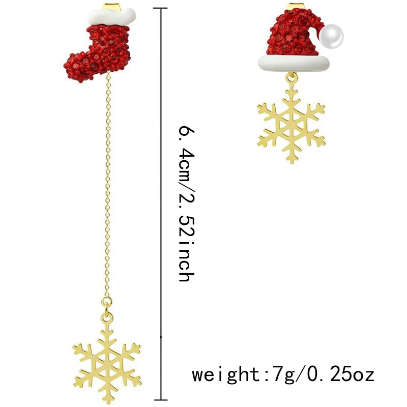 Silver Asymmetric Snowflake Christmas Boot Hat Drop Earrings for Women