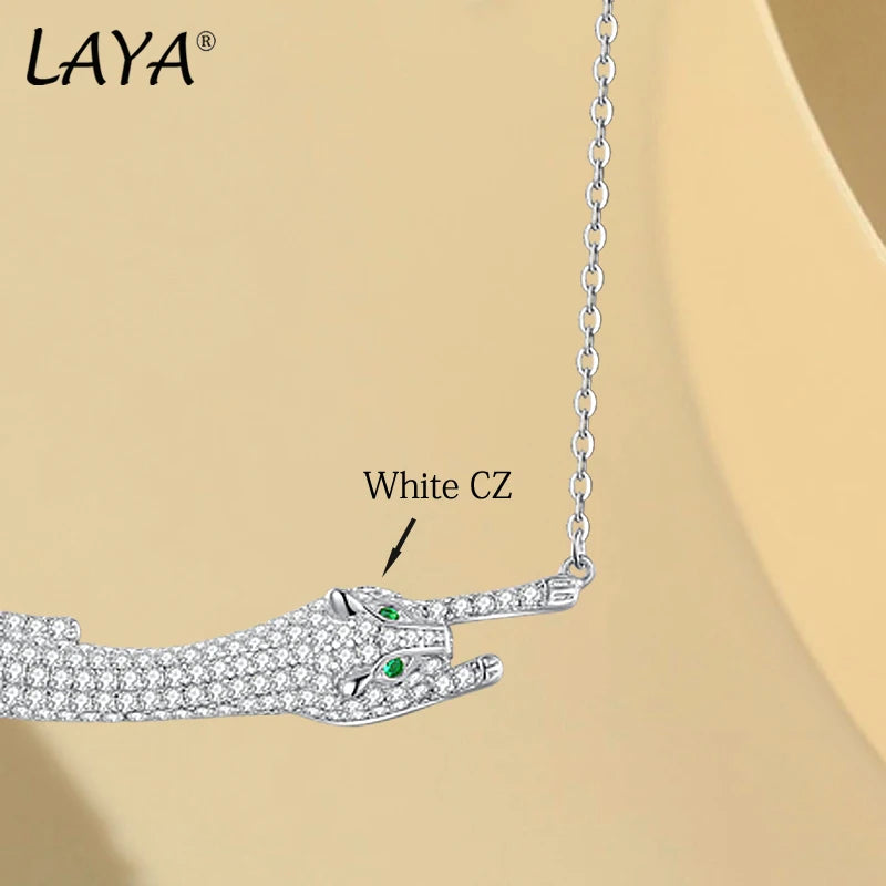 925 Sterling Silver Leopard Necklace with Sparkling Zircon for Women