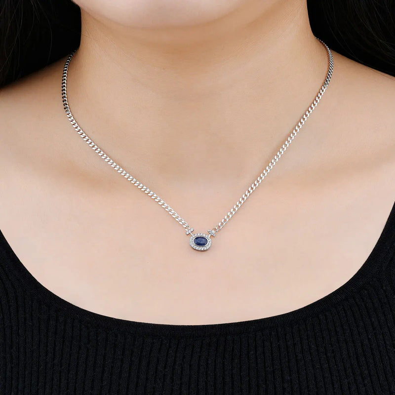 Sterling Silver Blue Sapphire Necklace 0.80 ctw