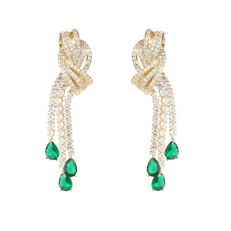 Sterling Silver Crystal Zircon Tassel Bowknot Drop Earrings for Women