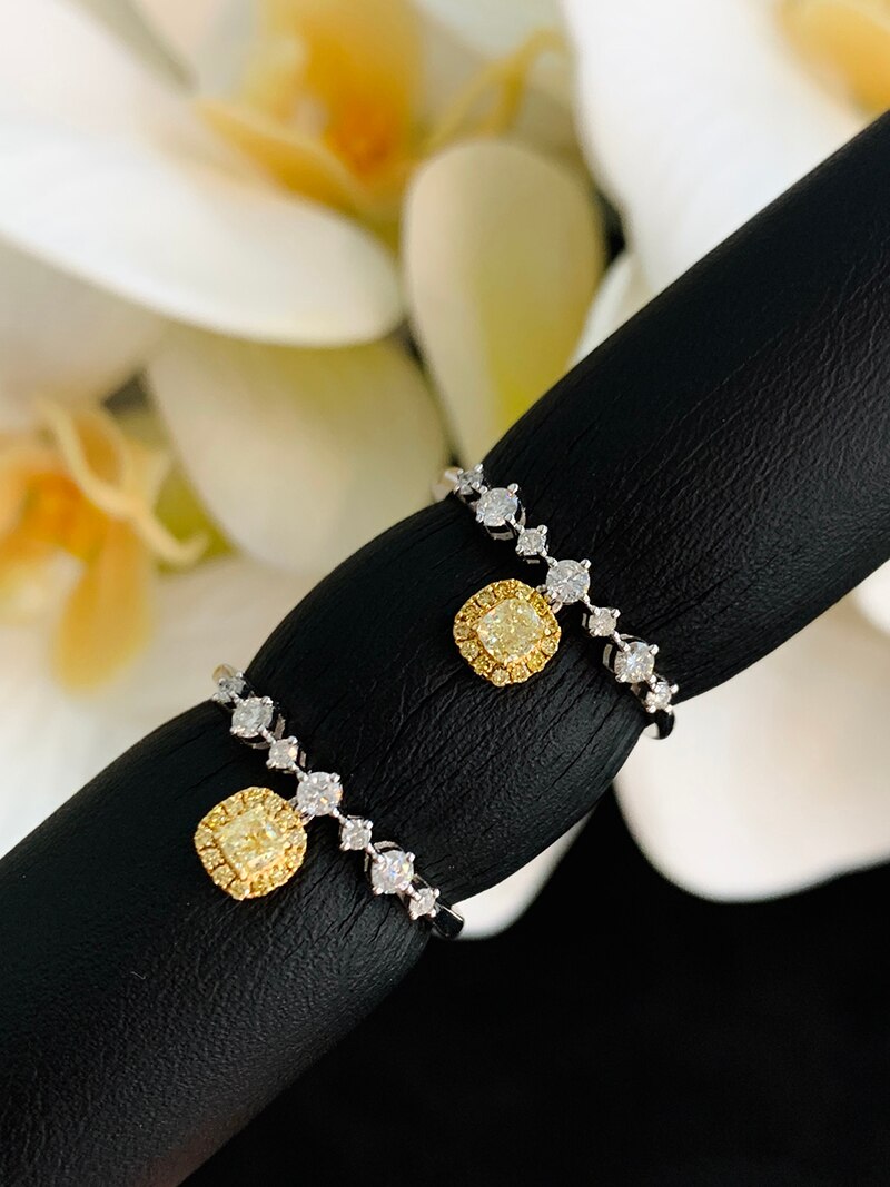 18K White Gold Real Yellow Diamond Square Pendant Necklace for Women